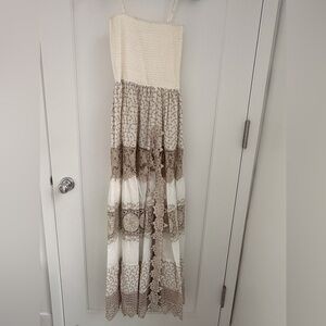Chic Cream and Brown Maxi Dress